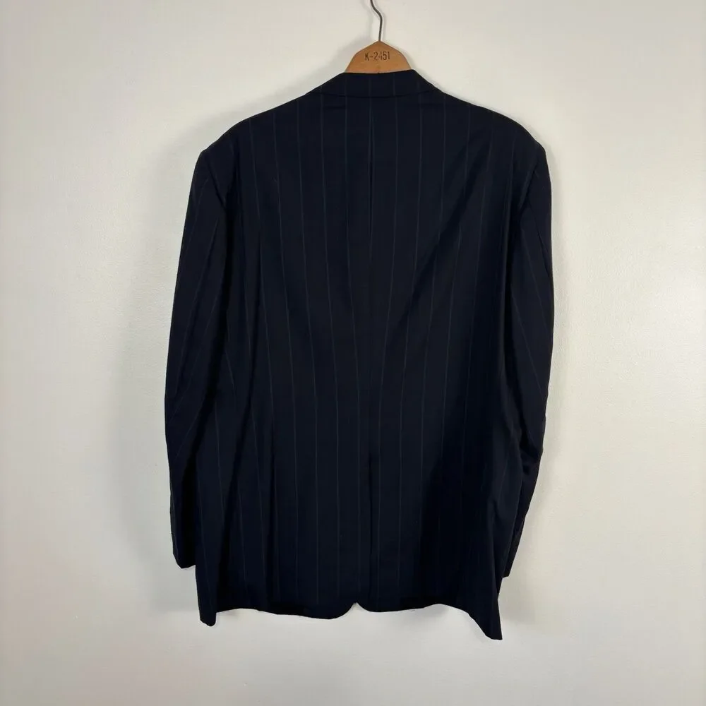 Gieves & Hawkes Savile Row Suit 48 LNG 100% Wool Pinstripe Navy Blue Franco's